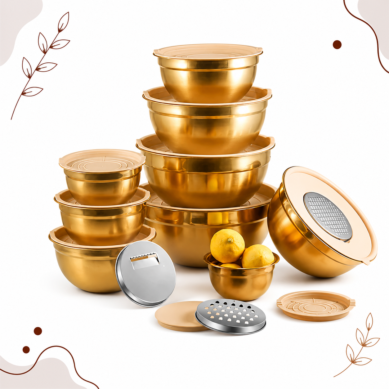 LuxeMix™ 10-Piece Gold Mixing Bowl Set