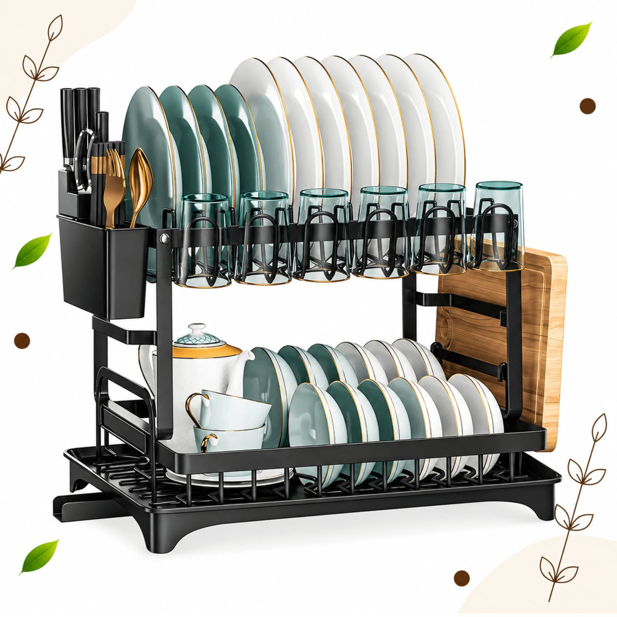 DishLuxe™ 2-Tier Dish Drying Rack