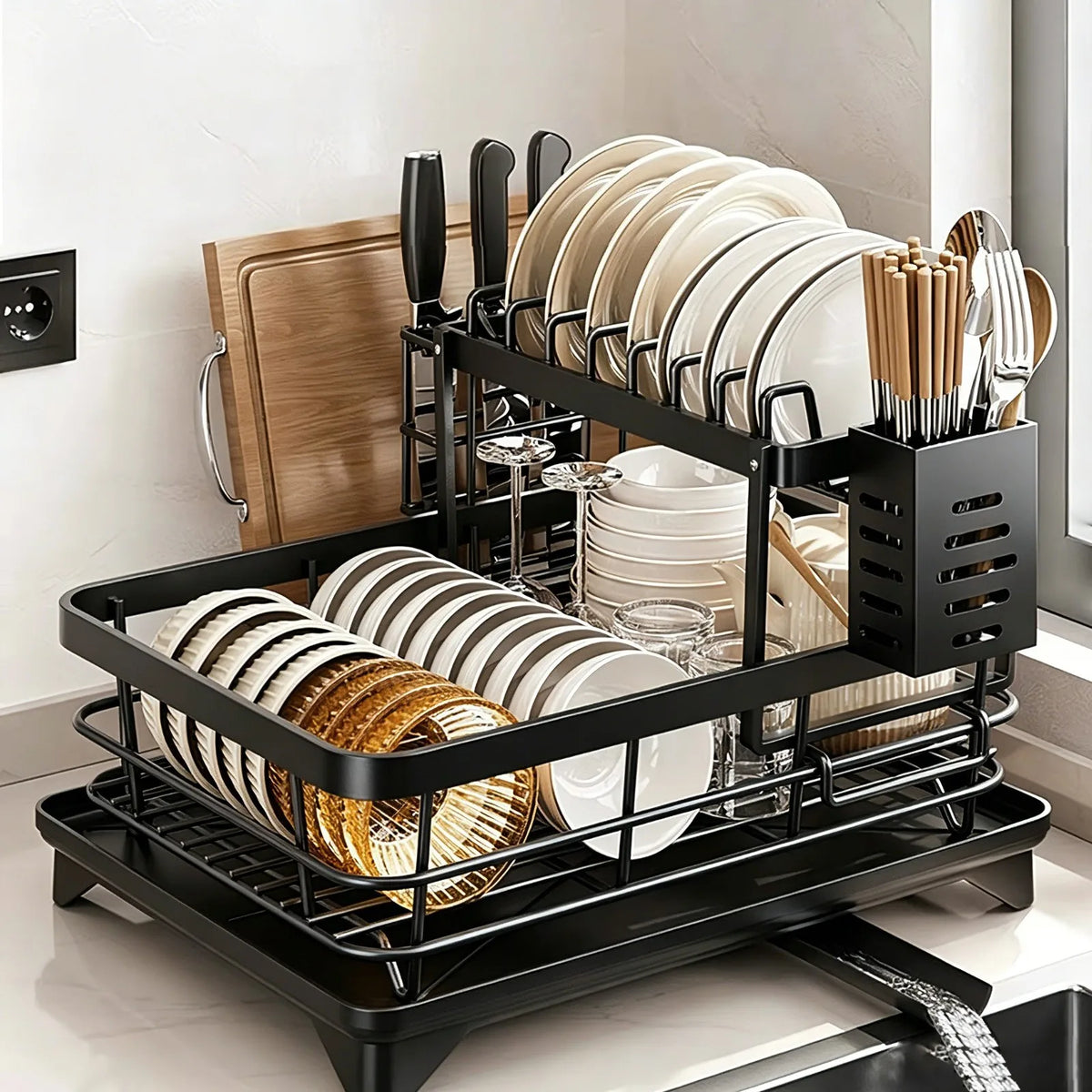 DishLuxe™ 2-Tier Dish Drying Rack