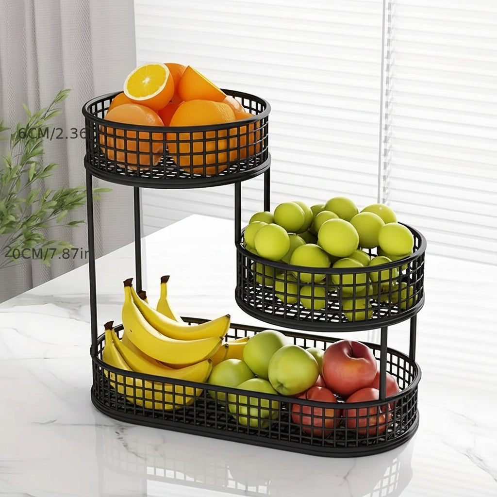 LuxeRound Stainless Steel Fruit Rack – Elegant Organisation for a Modern Kitchen