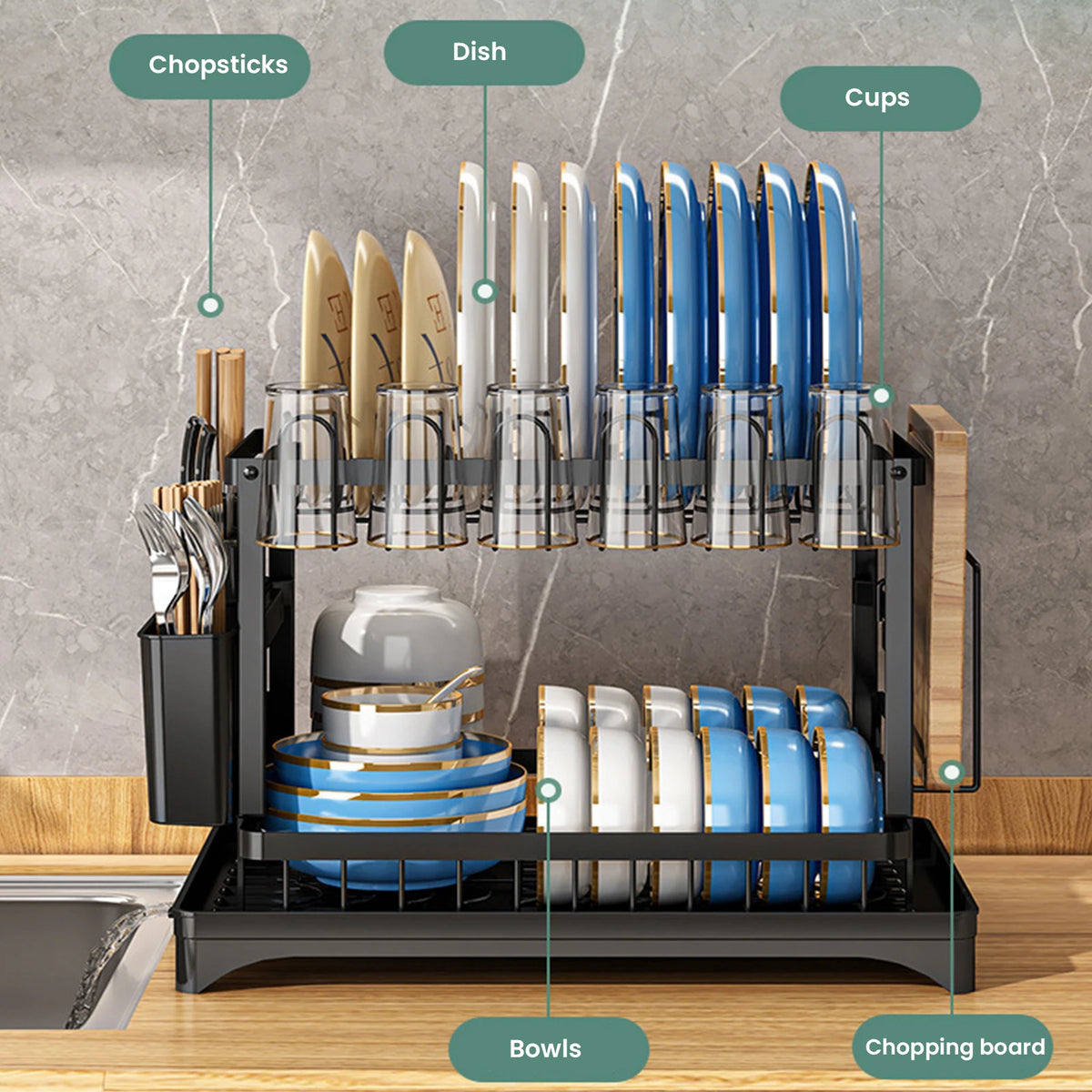 DishLuxe™ 2-Tier Dish Drying Rack