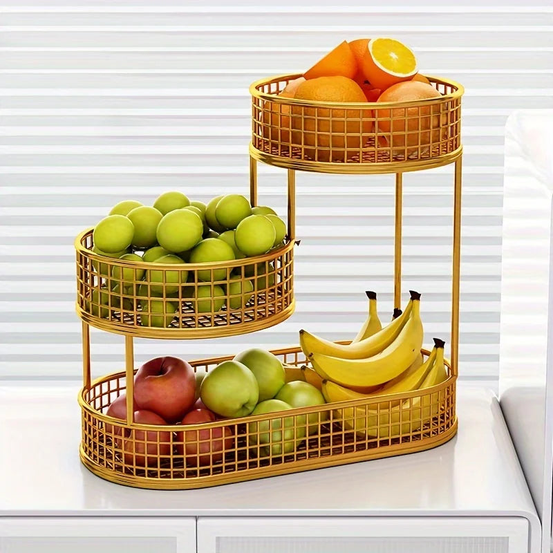 LuxeRound Stainless Steel Fruit Rack – Elegant Organisation for a Modern Kitchen