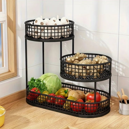 LuxeRound Stainless Steel Fruit Rack – Elegant Organisation for a Modern Kitchen