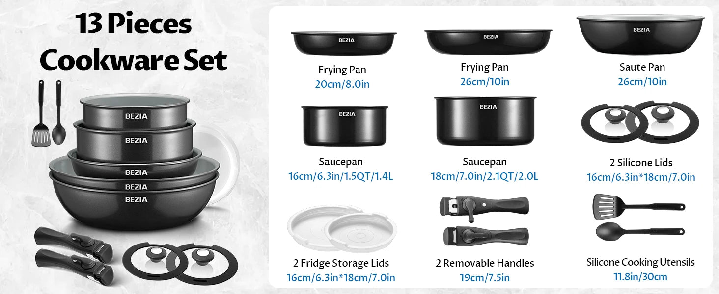 CeramiFlex Detachable Cookware Set – Smart Space-Saving Cooking with Premium Ceramic Performance Megarb