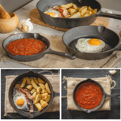 BlackForge 3-Piece Skillet Collection – Professional Cast Iron Cooking with Timeless Performance